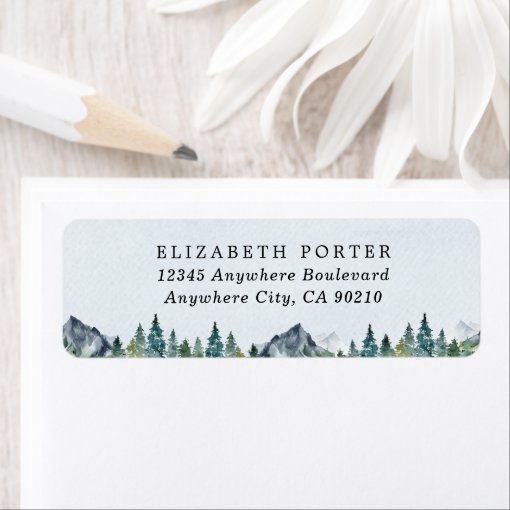 Mountain Watercolor Elegant Rustic Themed Wedding Label | Zazzle