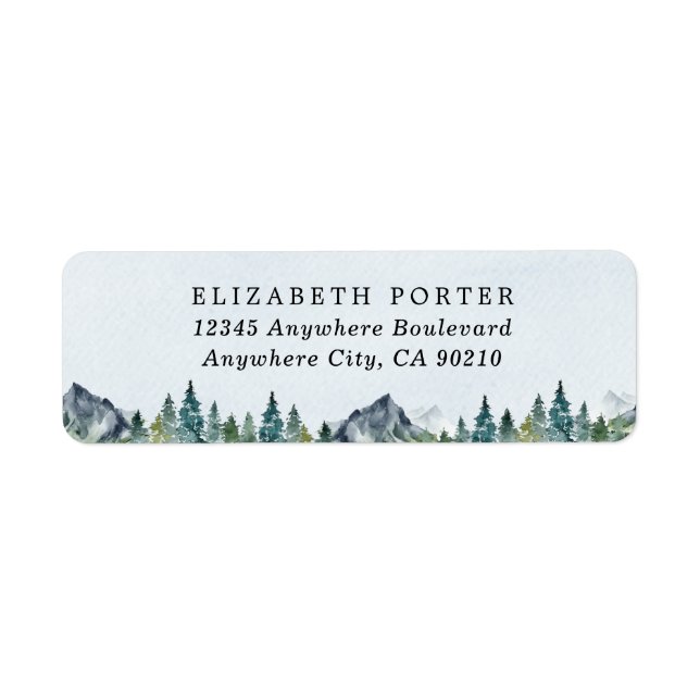 Mountain Watercolor Elegant Rustic Themed Wedding Label (Front)