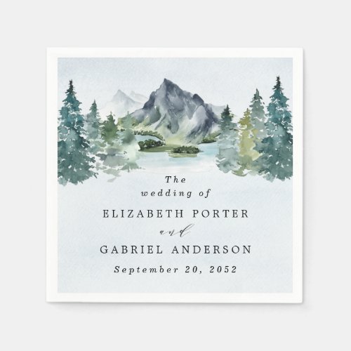 Mountain Watercolor Elegant Rustic Themed Wedding Napkins