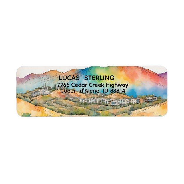 Mountain Watercolor Elegant Rustic Wedding Labels (Front)