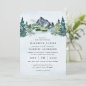 Mountain Watercolor Evergreen Rustic Tree Wedding Invitation (Standing Front)