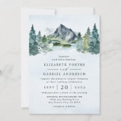 Mountain Watercolor Evergreen Rustic Tree Wedding Invitation (Front)