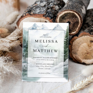 Mountain Watercolor Evergreen Rustic Tree Wedding Invitation