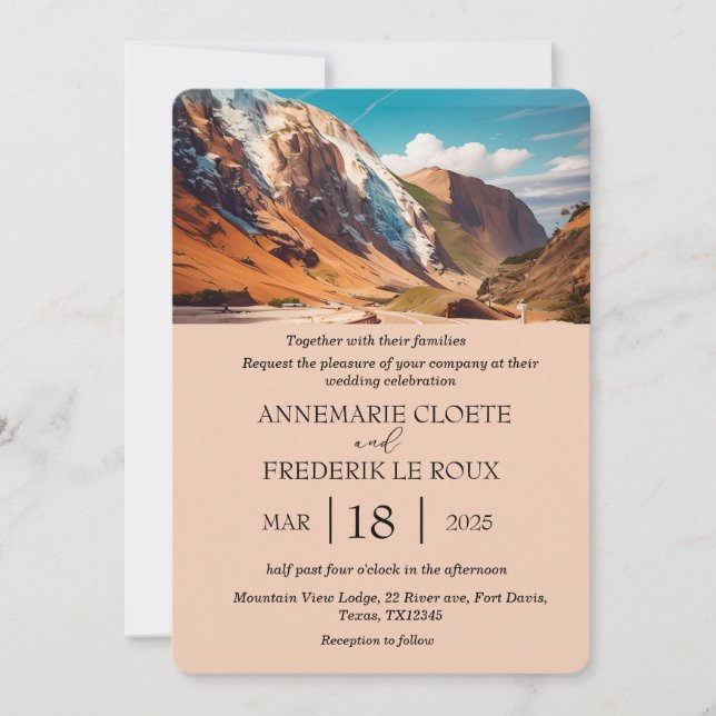 Mountain Watercolor Evergreen Rustic Wedding  Invitation (Front)