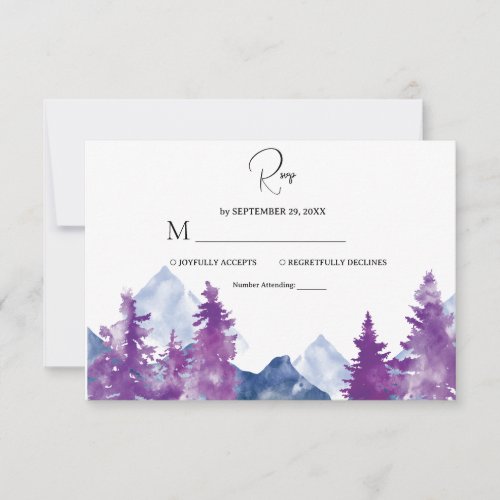 Mountain Watercolor Modern Rustic Mauve wedding RSVP Card