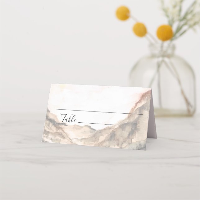 Mountain Watercolor Outdoor Wedding Place Card (Front)