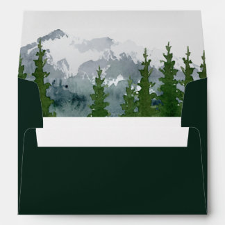 Mountain Watercolor Pine Forest Wedding Envelope