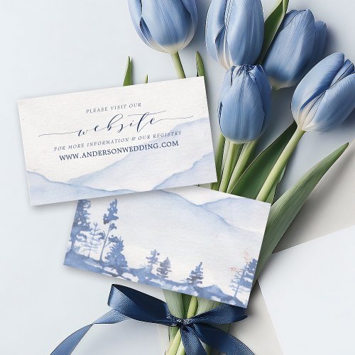 Mountain Watercolor Rustic Blue Wedding Enclosure Card