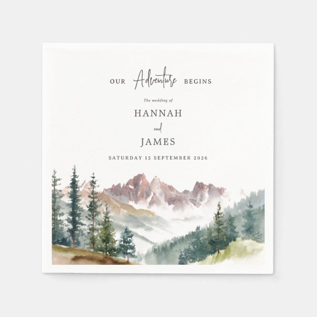 Mountain Watercolor Rustic Outdoor Wedding  Napkins (Front)