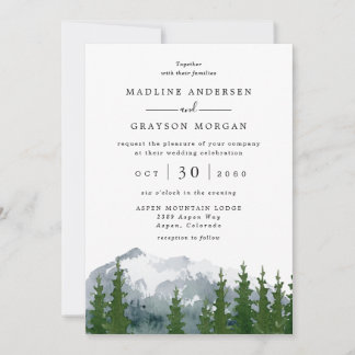 Mountain Watercolor Rustic Pine Tree Wedding Invi Invitation