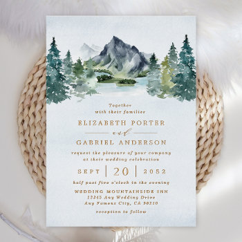 Mountain Watercolor Rustic Tree Forest Wedding Foil Invitation by RusticWeddings at Zazzle