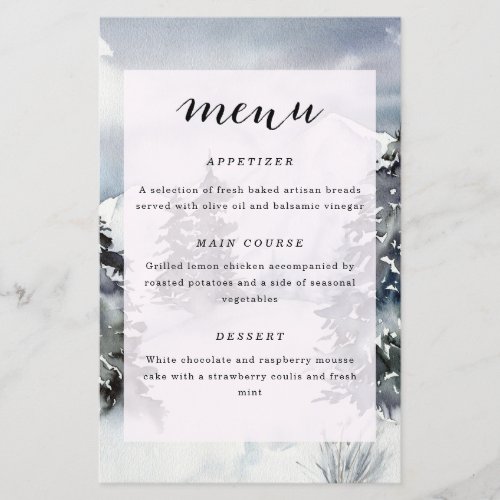 Mountain Watercolor Rustic Wedding Menu