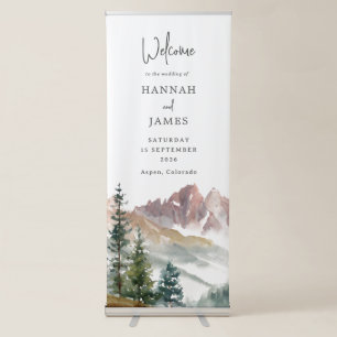 Mountain Watercolor Rustic Wedding Welcome Retractable Banner