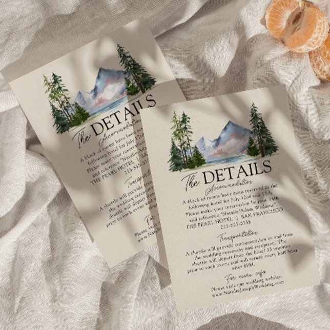 Mountain Watercolor Woodland Pine Wedding Details  Enclosure Card (Creator Uploaded)