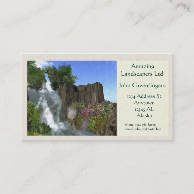 Mountain Waterfall Landscape Theme Business Card (Front)