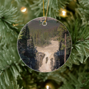 Mountain Waterfall, Pale Water and Dark Cliffs Ceramic Ornament