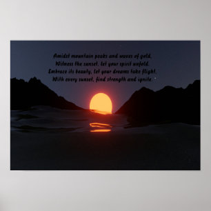 mountain wave ocean sunset Aesthetic Poster