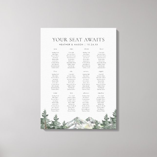 Mountain Wedding 12 Tables Wedding Seating Chart Canvas Print (Front)