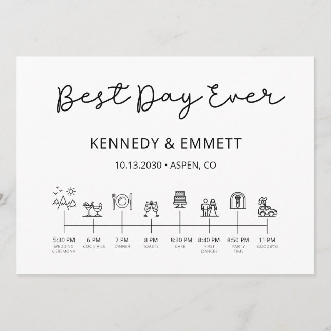 Mountain Wedding Day Timeline Program (Front)