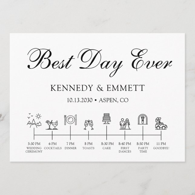 Mountain Wedding Day Timeline Program (Front)