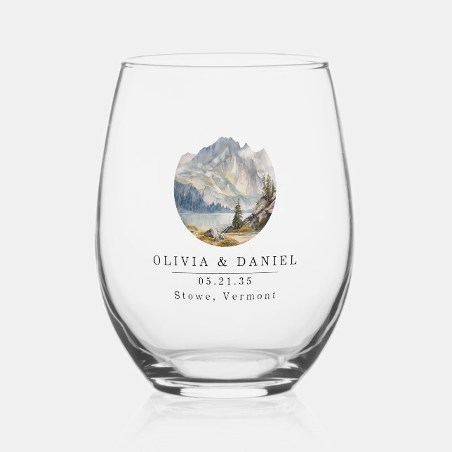 Mountain Wedding favor Glass (Front)