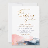 Mountain Wedding Modern Watercolor Navy Pink Gold
