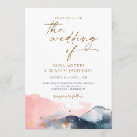 Mountain Wedding Modern Watercolor Navy Pink Gold