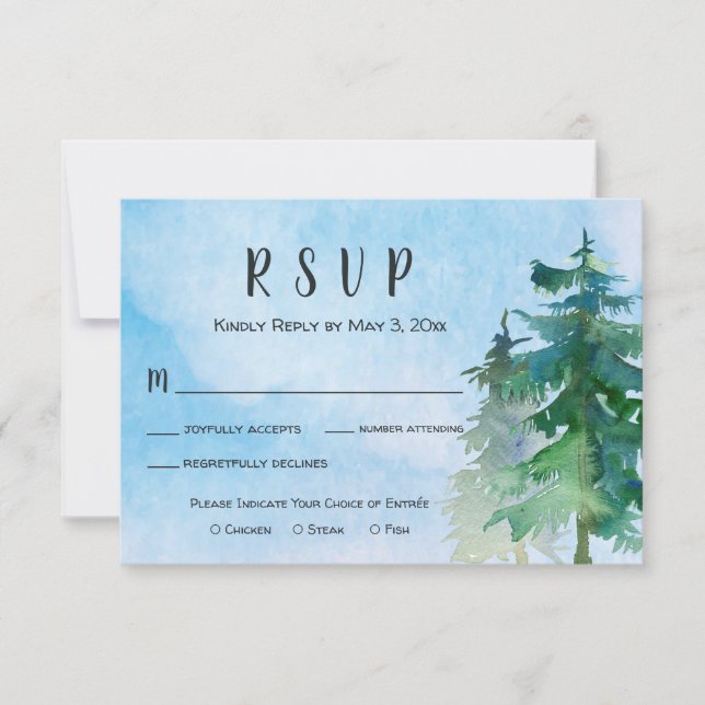 Mountain Wedding RSVP Card with Dinner Choice (Front)