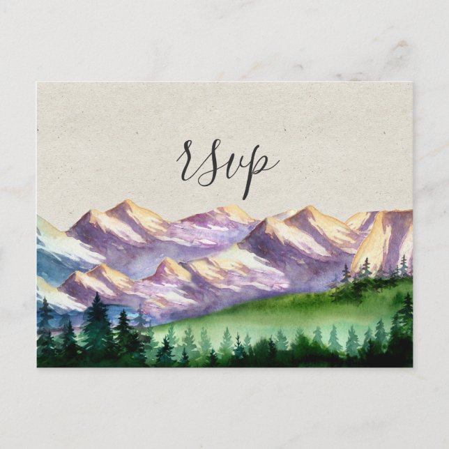 Mountain Wedding RSVP with Meal Choice Invitation Postcard (Front)