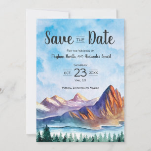 Mountain Wedding Save the Date with forest