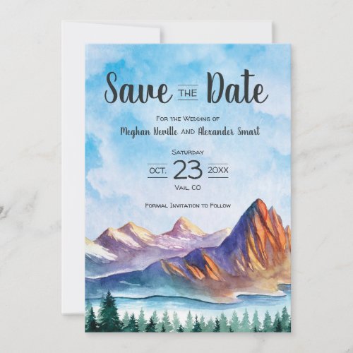 Mountain Wedding Save the Date with forest