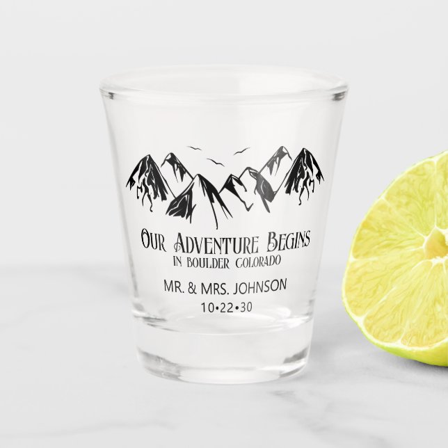Mountain Wedding Shot Glass (Front)