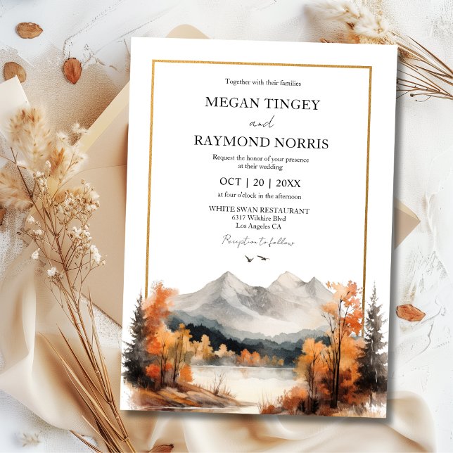 Mountain Wedding Watercolor Rustic Fall Wedding  Invitation (Creator Uploaded)