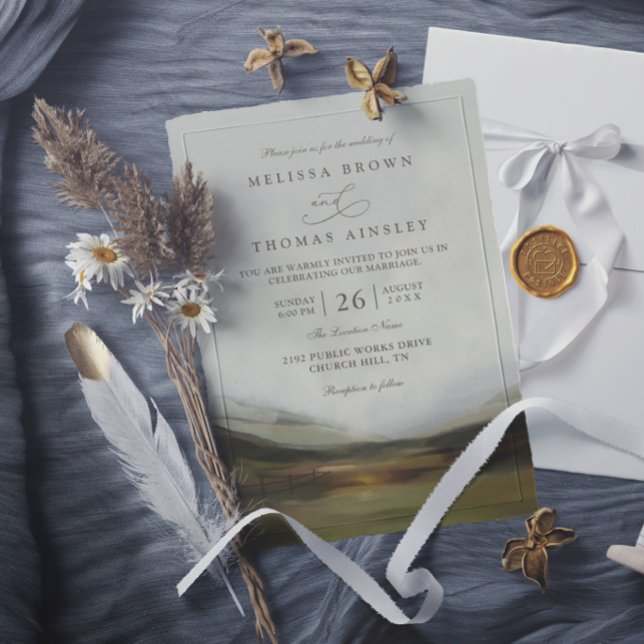 Mountain Western Valley Rustic Elegant Wedding Invitation (Creator Uploaded)