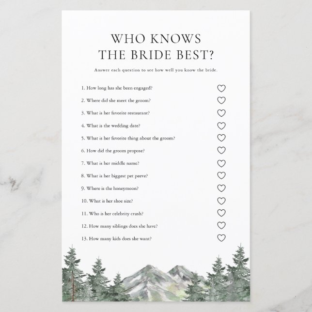 Mountain Who Knows The Bride Best Game Cards (Front)