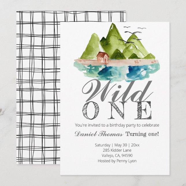 Mountain wild one 1st birthday party invite (Front/Back)