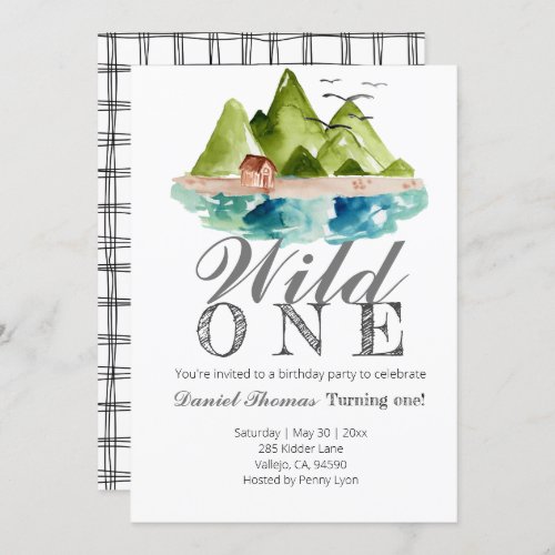 Mountain wild one 1st birthday party invite