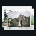 Mountain Wildflower Boho | Wedding Photo Thank You<br><div class="desc">Elegant and rustic wedding thank you template 2-sided card featuring a beautiful free-spirited script "thank you" that can be changed to any color. These professionally designed cards are quickly customizable. This mellow mountain palette with evergreen, and dusty blue definitely feels both elegant and rustic. It’s as boho vintage as it...</div>