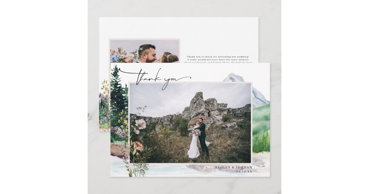 Mountain Wildflower Boho | Wedding Photo Thank You Card | Zazzle
