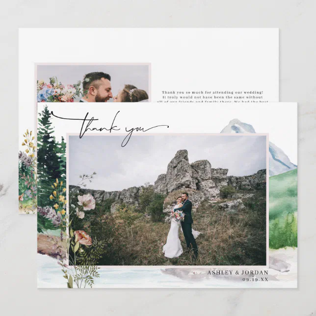 Mountain Wildflower Boho | Wedding Photo Thank You Card | Zazzle