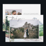 Mountain Wildflower Boho | Wedding Photo Thank You Card<br><div class="desc">Elegant and rustic wedding thank you template 2-sided card featuring a beautiful free-spirited script "thank you" that can be changed to any color. These professionally designed cards are quickly customizable. This mellow mountain palette with evergreen, and dusty blue definitely feels both elegant and rustic. It’s as boho vintage as it...</div>