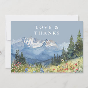 Mountain Wildflower Dusty Blue Wedding Photo Thank You Card