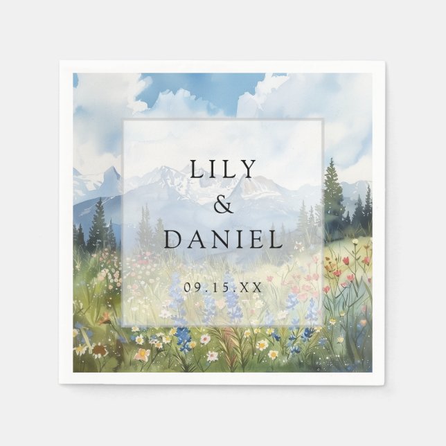 Mountain Wildflower Floral Meadow Wedding Napkins (Front)