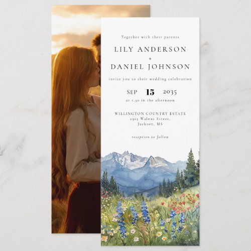 Mountain Wildflower Floral Photo Wedding Invitation