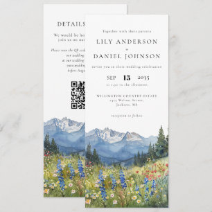 Mountain Wildflower Floral QR Code Wedding Invitation