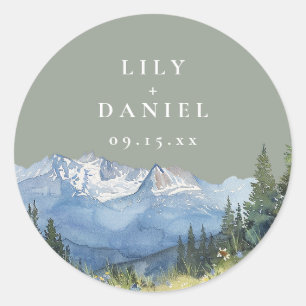 Mountain Wildflower Floral Sage Green Wedding Classic Round Sticker