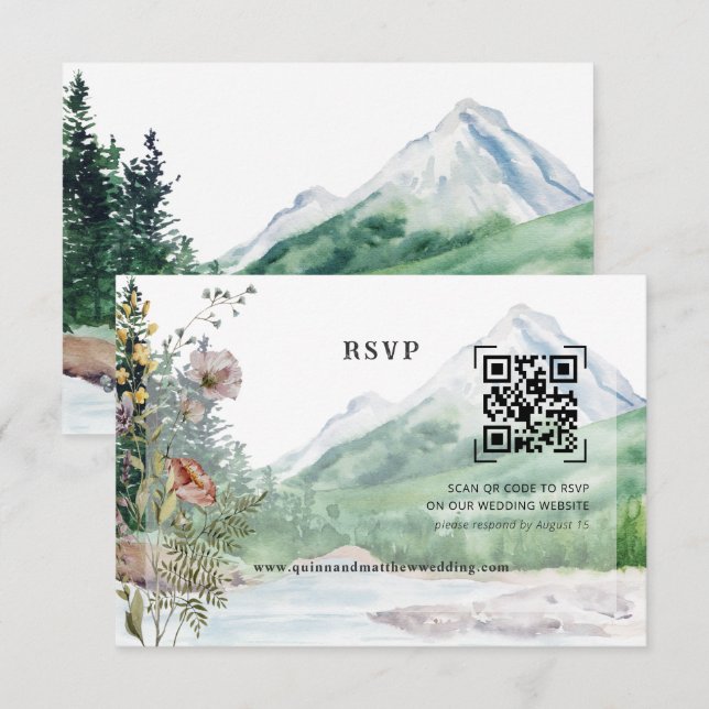 Mountain Wildflower | QR Code Wedding RSVP Card (Front/Back)