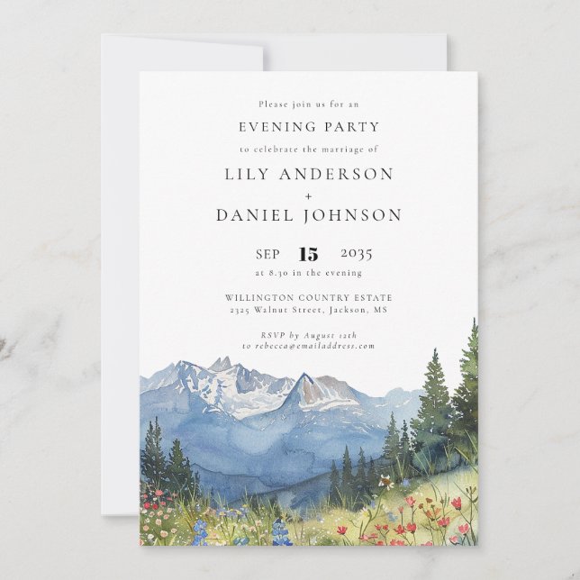 Mountain Wildflower Wedding Evening Party Invitation (Front)
