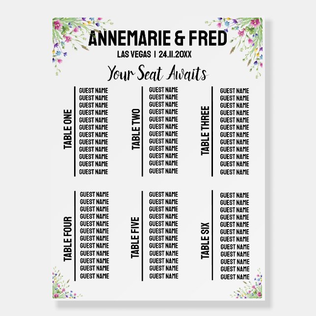 Mountain | Wildflower Wedding Seating Chart Foam Board (Front)