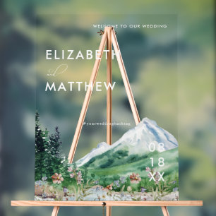 Mountain Wildflower Wedding Welcome Acrylic Sign